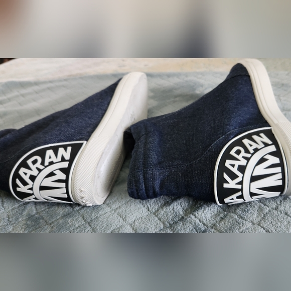 NWOT DKNY Dark Blue Denim Wedge Boots - Picture 5 of 9